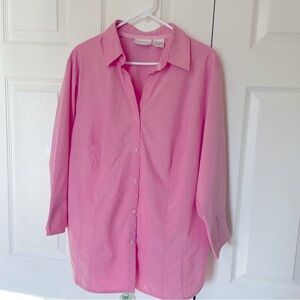 Worthington Women’s size 1X button down pink blouse cotton poly blend